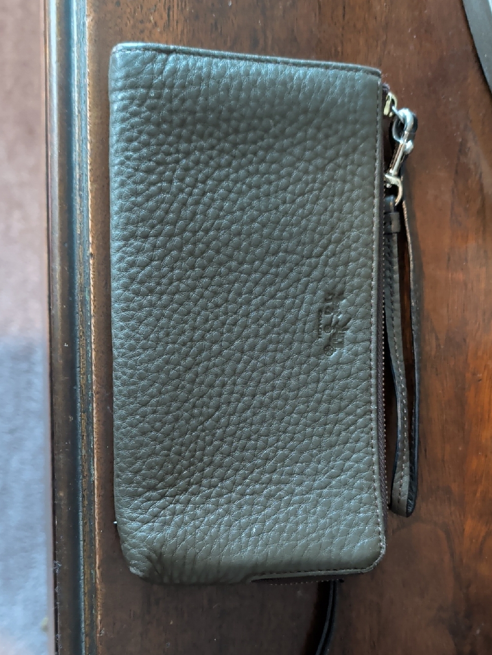 Coach Pebbled Leather Zip Wristlet - Dark Brown